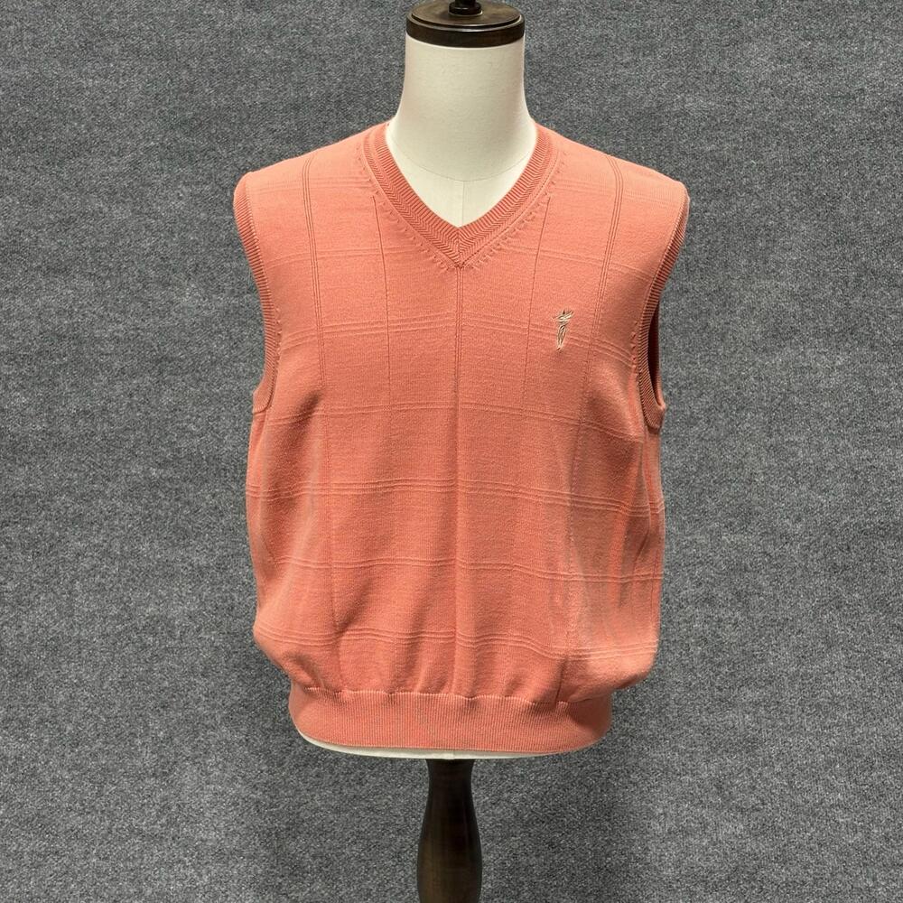 Fairway Outfitters Sweater Vest Mens Medium Pink Cotton Knit Coral Golf Logo